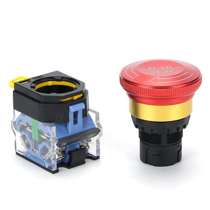 MARSTEK Emergency Stop Button 10A 440V Latching Push Button Switch, 22mm Aluminum Alloy Round E-Stop Button, IP65 Waterproof Self-Locking Shut Off Switch - Image 2